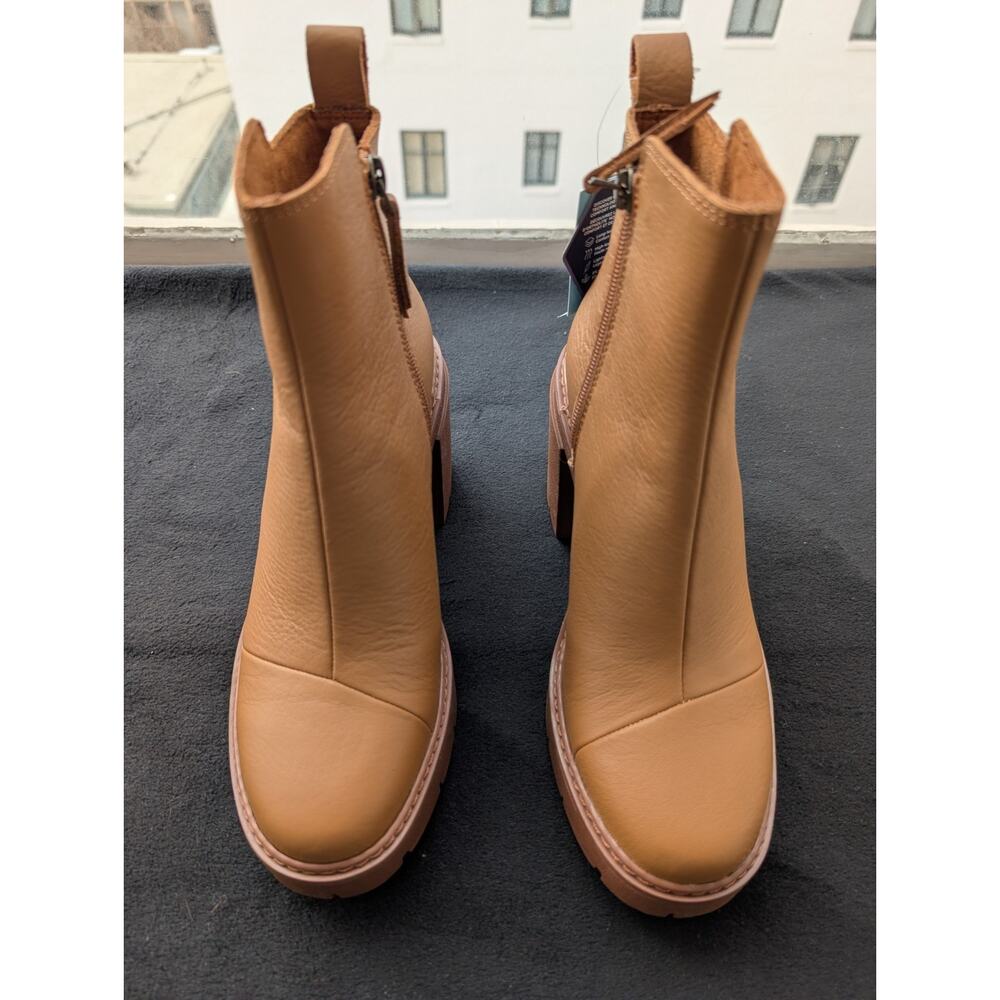 TOMS Rya Boots Tan LEATHER Platform Block Heel NWT Size W7. 5 - Picture 6 of 14